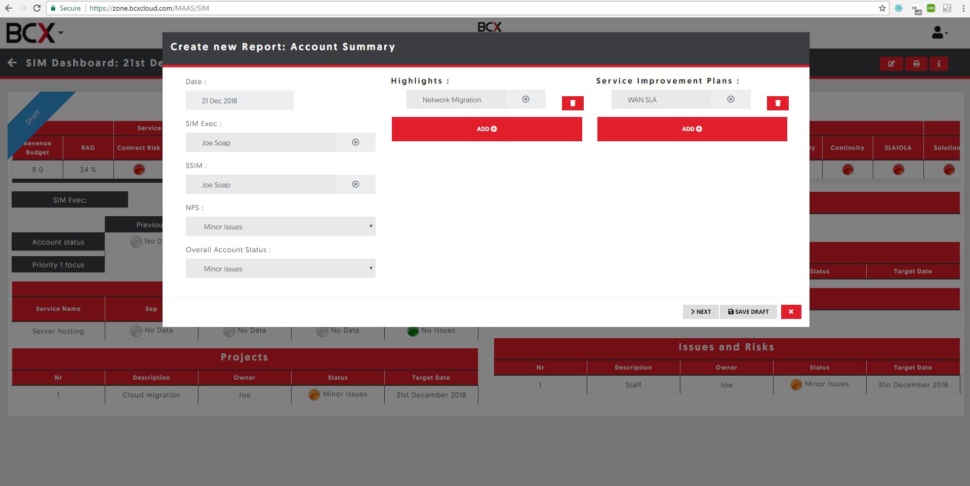 Service Management Dashboard